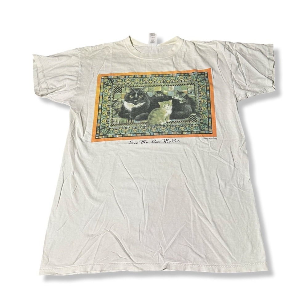 Nite Lite T-Shirt Mens OS White Excellent Lesley Anne Ivory Love My Cats Vintage